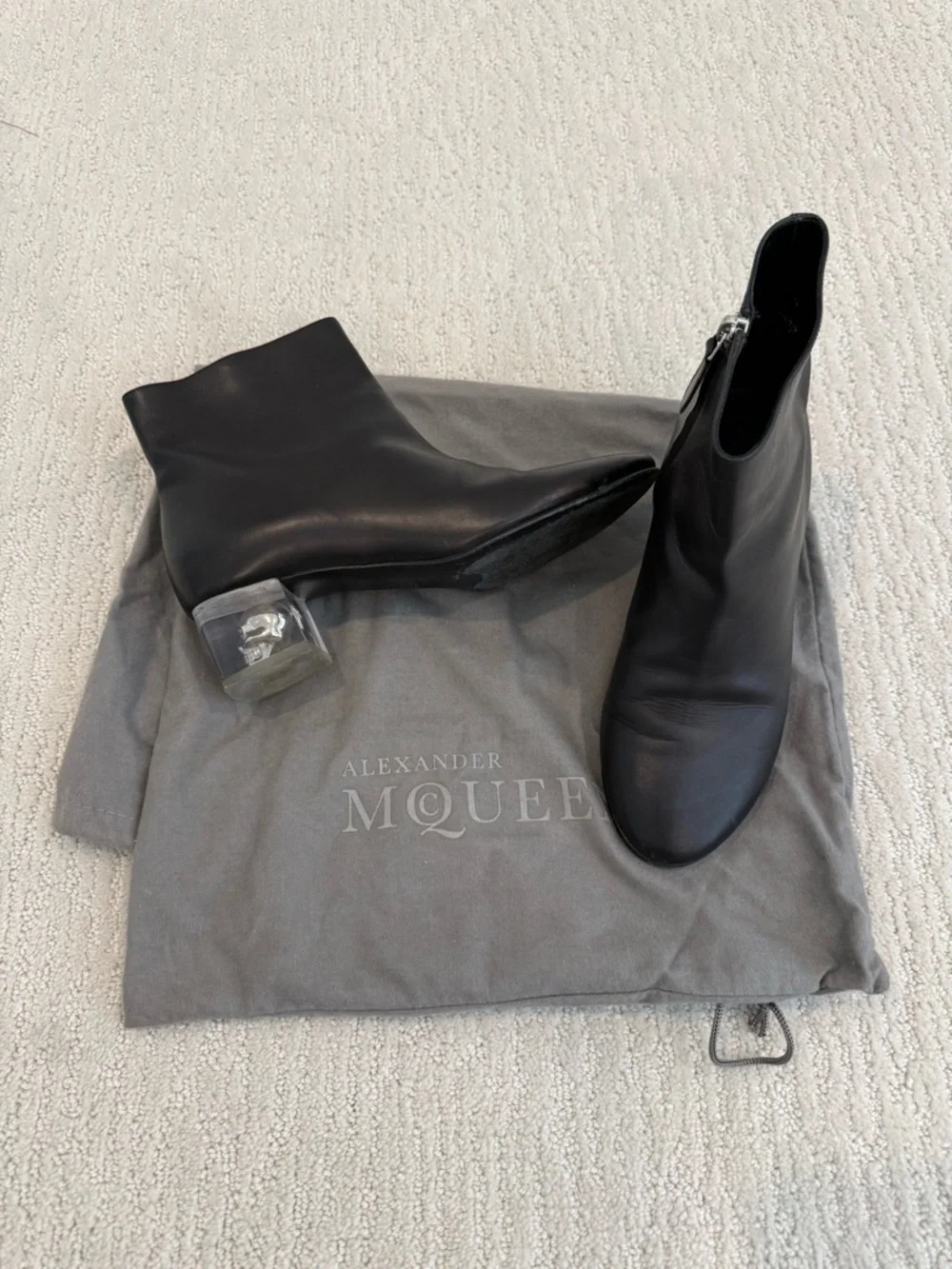 Alexander McQueen leather ankle boot with clear heel skull detail 37